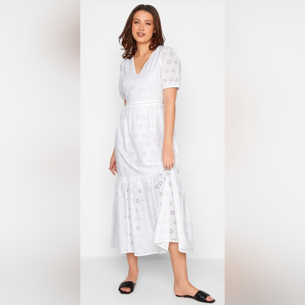 LTS Tall White Broderie Tiered Dress